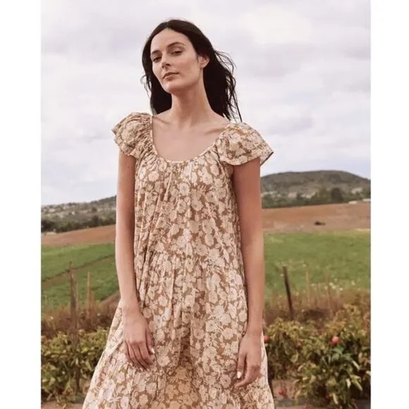The Great Whip-Stitched Plumeria Flutter Sleeve Midi Dress XS Wild Brush Floral - Picture 12 of 13